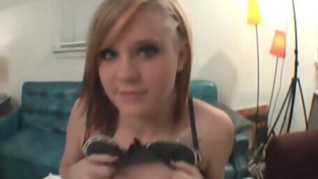 Adorably cute blonde teen with a killer sexy body films her first homemade sex video