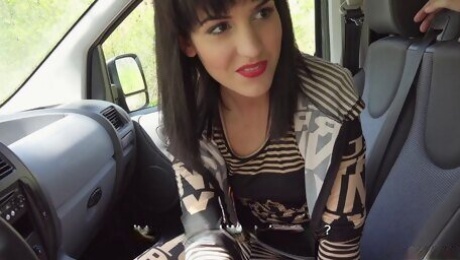 Beautiful and slutty brunette teen fucks a man for a ride