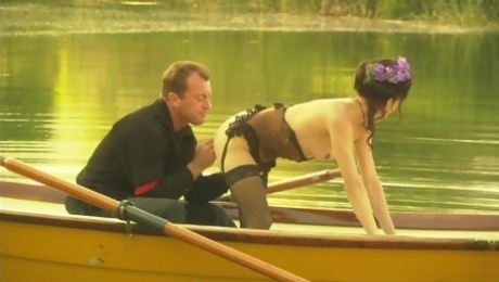 Wife sucks dick naked during a sensual boat trip by the lake