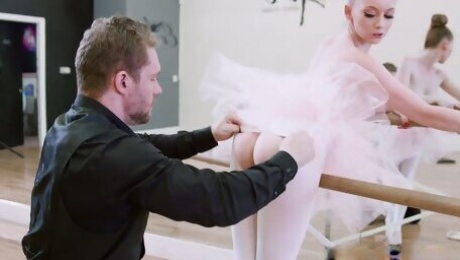 Alluring ballerina in white tutu Athena Rayne gets pink slit stretched well