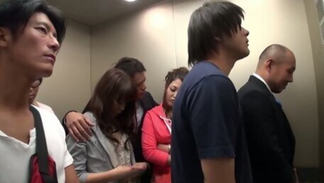 Crazy Japanese elevator group video featuring yummy naughty babe Aoi Miyama