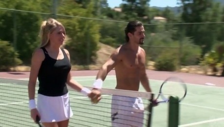 Tennis play ends up with quickie for delicious blonde whore Brynn Tyler