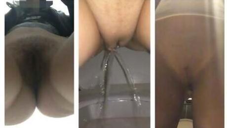 Compilation girl pissing close up in public toilets with shaved and hairy pussy
