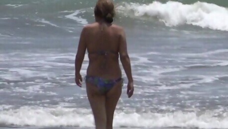 Let's go to the room to fuck, I need a cock, 58-year-old mature moans on the beach
