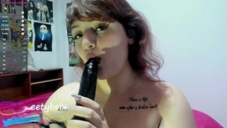 Watch how I debut my black dildo in my hairy pussy