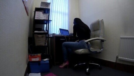 Beautiful Secretary Works From Home in Jeans