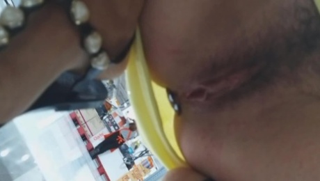 NO PANTIES in Public # BUTT PLUG flashing at MALL