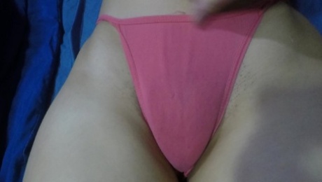My puffy pussy mound in my pink tight panties