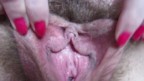 Extreme close up on my hairy pussy and big clit