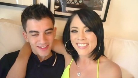 Dark haired chesty teen Kristina Rose gets licked out by big cock