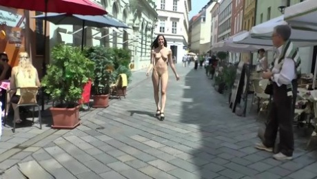 Hot Amateur Brunette Exibitionist Lucie V Walks Naked In Public